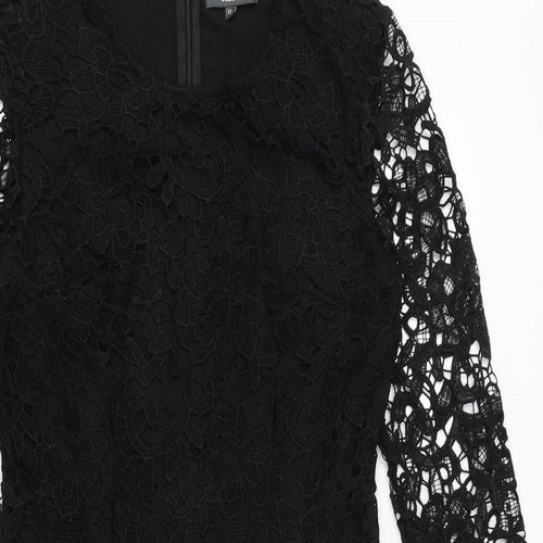 Studio Womens Black Polyester Bodycon Size 12 Round Neck Zip - Crocheted Lace Overlay
