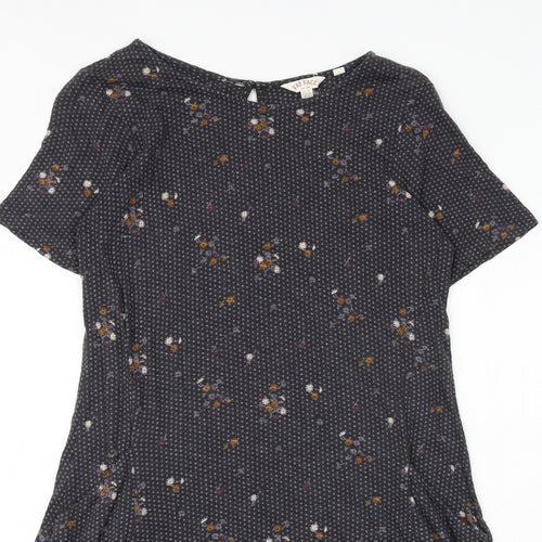 Fat Face Womens Grey Geometric Cotton Trapeze & Swing Size 8 Round Neck Button