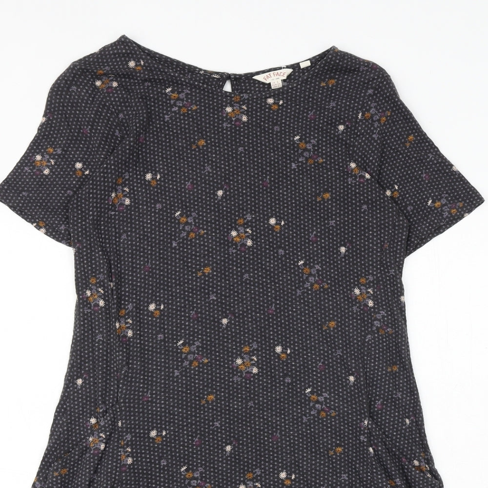 Fat Face Womens Grey Geometric Cotton Trapeze & Swing Size 8 Round Neck Button