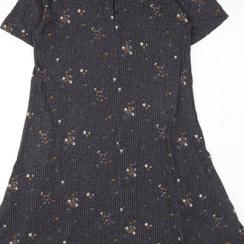 Fat Face Womens Grey Geometric Cotton Trapeze & Swing Size 8 Round Neck Button