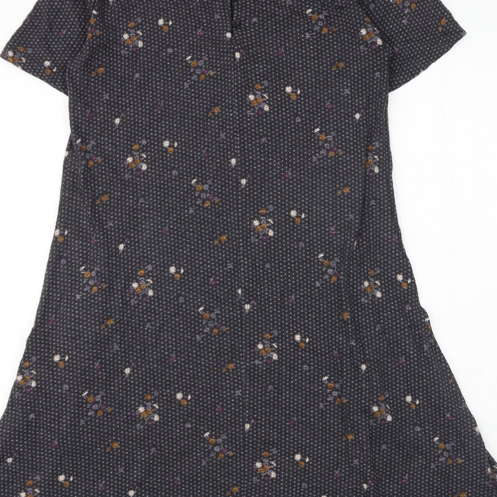 Fat Face Womens Grey Geometric Cotton Trapeze & Swing Size 8 Round Neck Button