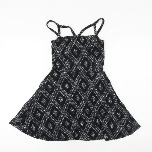 Topshop Womens Black Argyle/Diamond Viscose Fit & Flare Size 8 Square Neck Pullover