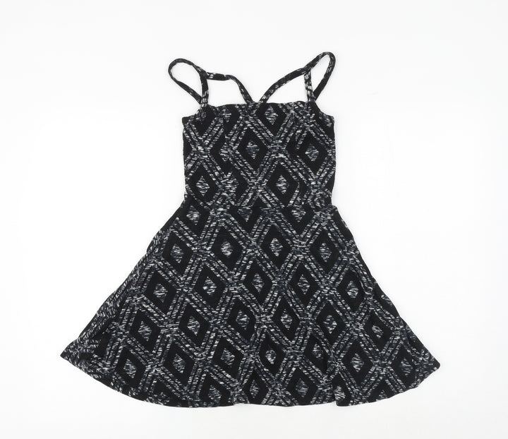 Topshop Womens Black Argyle/Diamond Viscose Fit & Flare Size 8 Square Neck Pullover