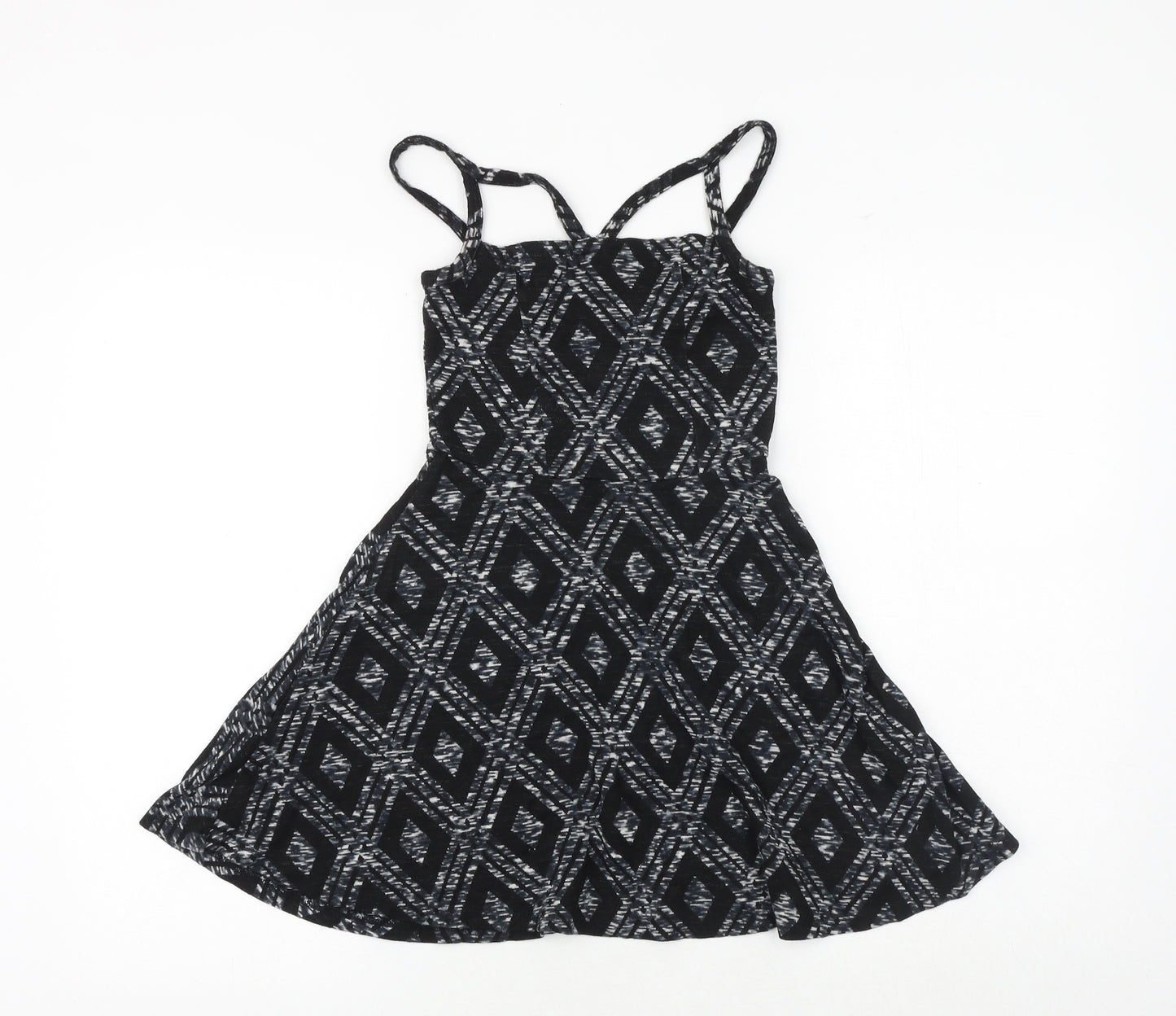 Topshop Womens Black Argyle/Diamond Viscose Fit & Flare Size 8 Square Neck Pullover