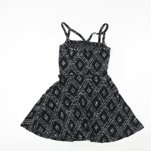 Topshop Womens Black Argyle/Diamond Viscose Fit & Flare Size 8 Square Neck Pullover