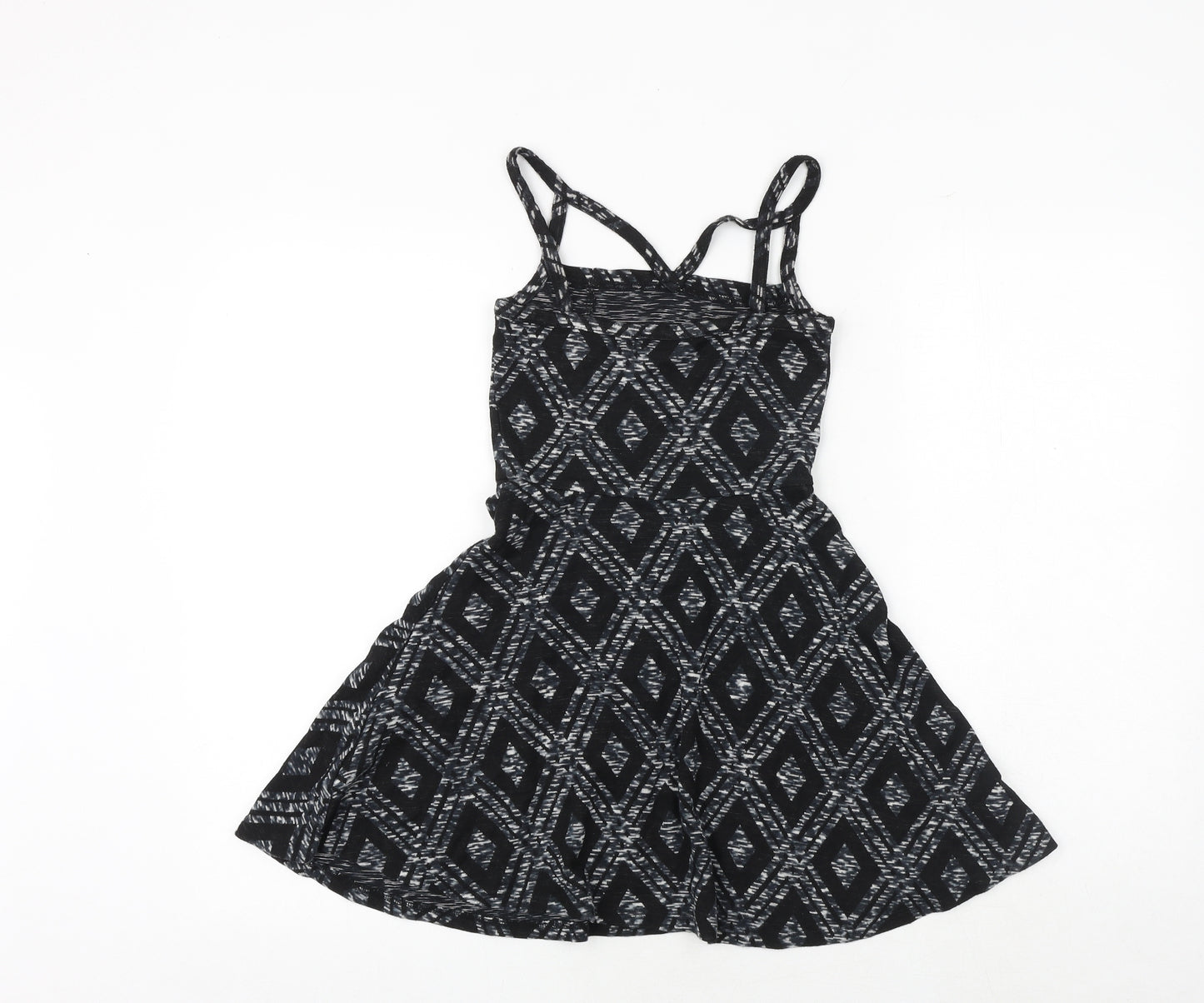 Topshop Womens Black Argyle/Diamond Viscose Fit & Flare Size 8 Square Neck Pullover