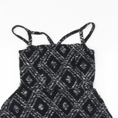 Topshop Womens Black Argyle/Diamond Viscose Fit & Flare Size 8 Square Neck Pullover