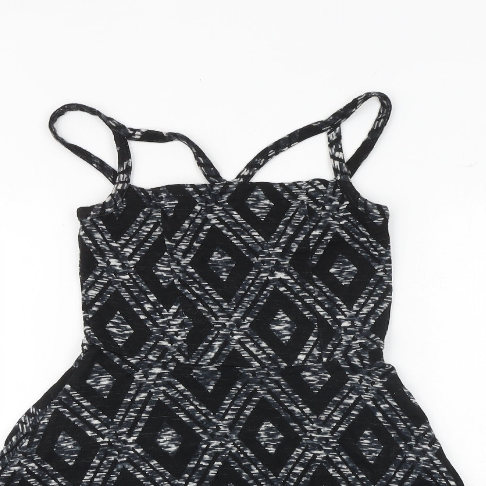 Topshop Womens Black Argyle/Diamond Viscose Fit & Flare Size 8 Square Neck Pullover