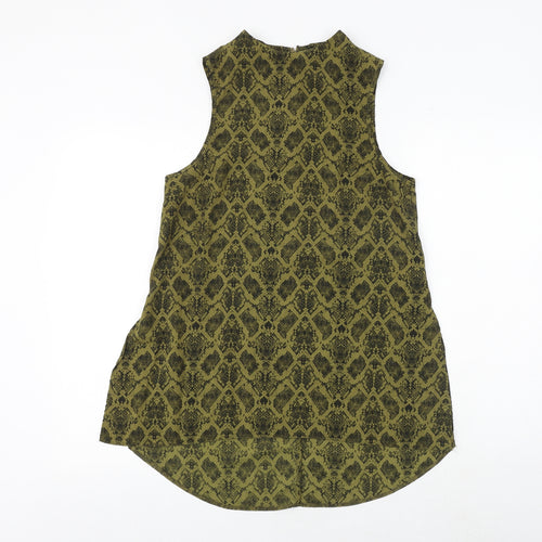 Topshop Womens Yellow Geometric Polyester Basic Tank Size 8 Round Neck