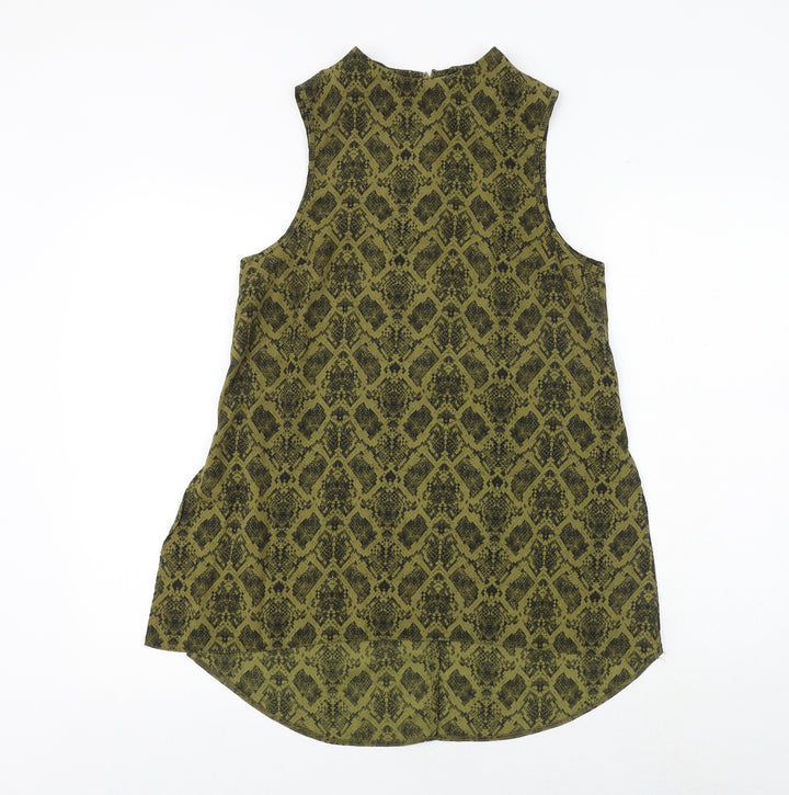 Topshop Womens Yellow Geometric Polyester Basic Tank Size 8 Round Neck