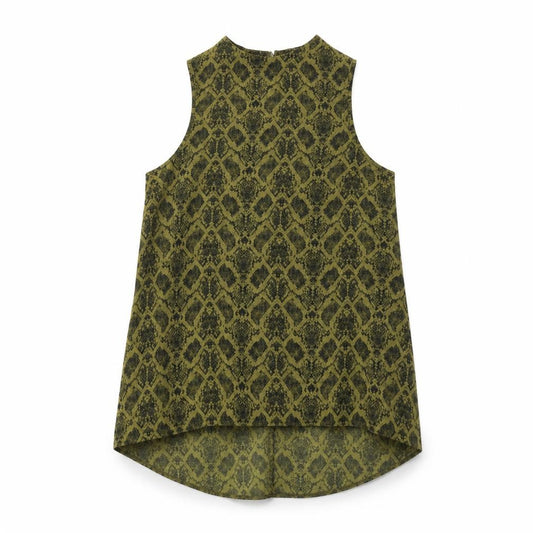 Front view of Topshop women’s yellow geometric polyester basic tank, size UK 8, round neck