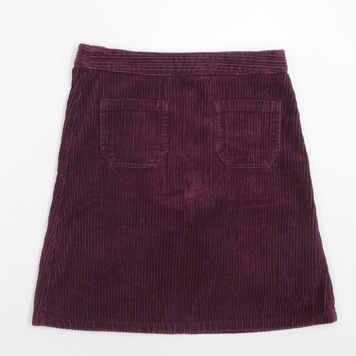 Marks and Spencer Womens Purple Cotton A-Line Skirt Size 10 Zip
