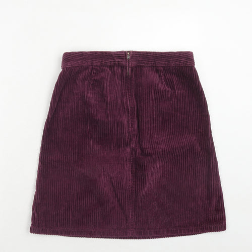 Marks and Spencer Womens Purple Cotton A-Line Skirt Size 10 Zip