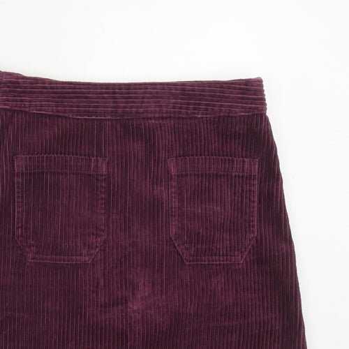 Marks and Spencer Womens Purple Cotton A-Line Skirt Size 10 Zip