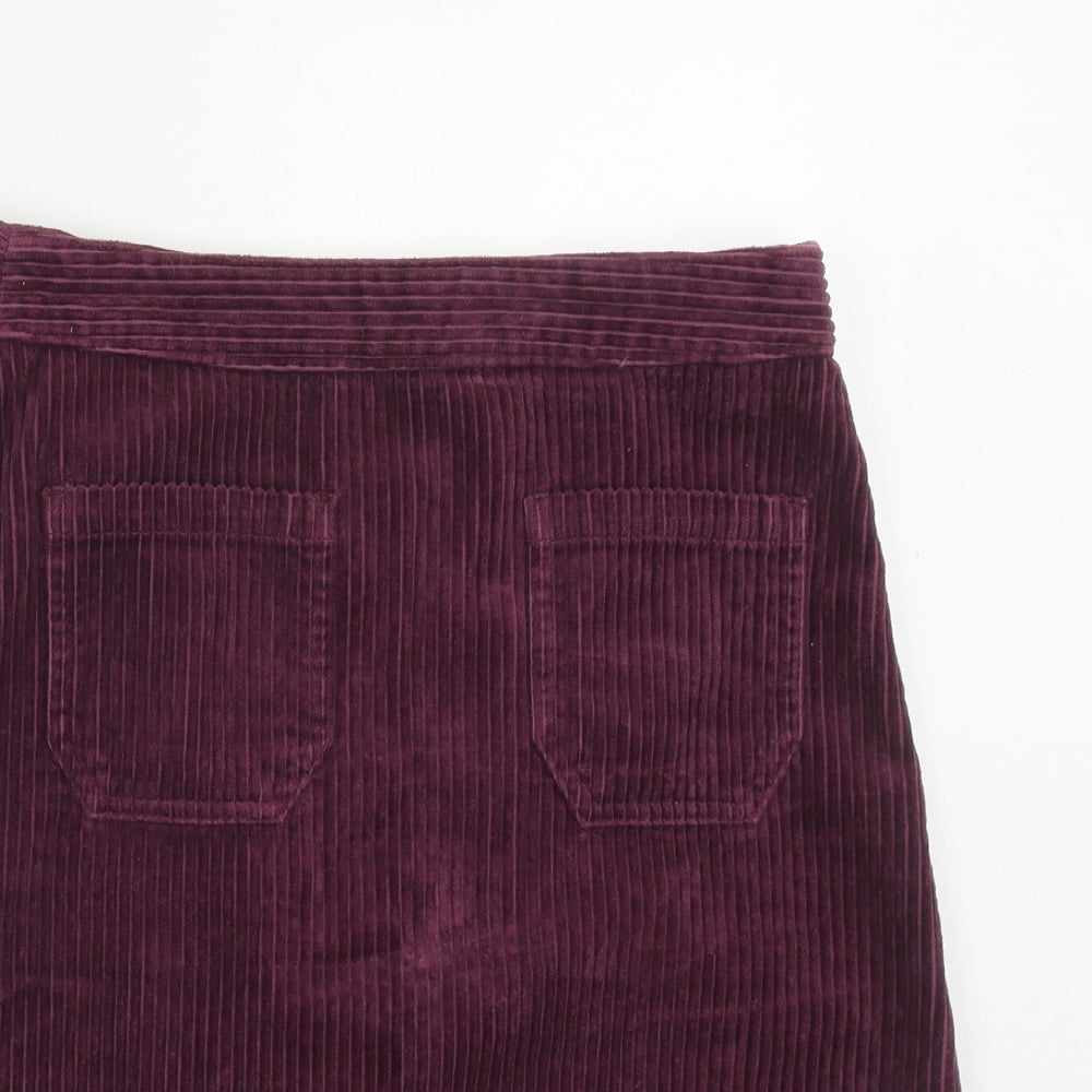 Marks and Spencer Womens Purple Cotton A-Line Skirt Size 10 Zip