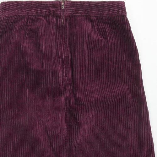 Marks and Spencer Womens Purple Cotton A-Line Skirt Size 10 Zip