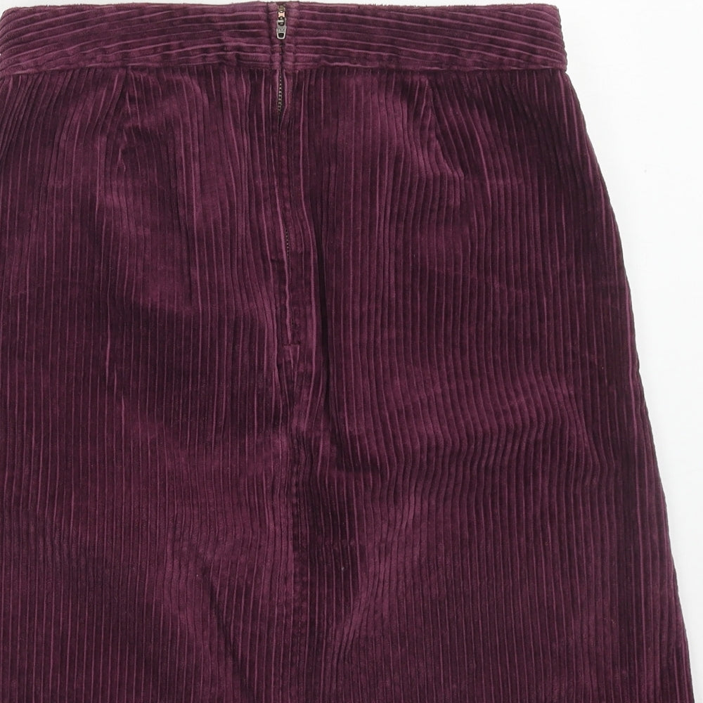 Marks and Spencer Womens Purple Cotton A-Line Skirt Size 10 Zip