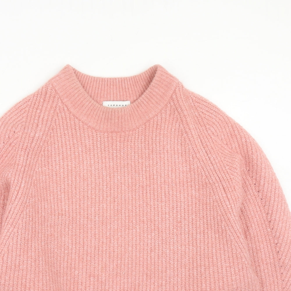 Topshop Womens Pink Round Neck Polyester Pullover Jumper Size S