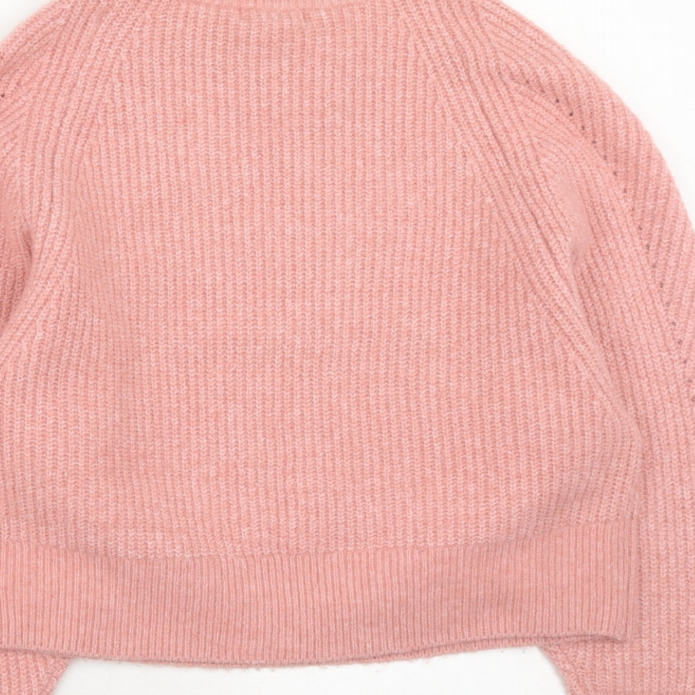 Topshop Womens Pink Round Neck Polyester Pullover Jumper Size S