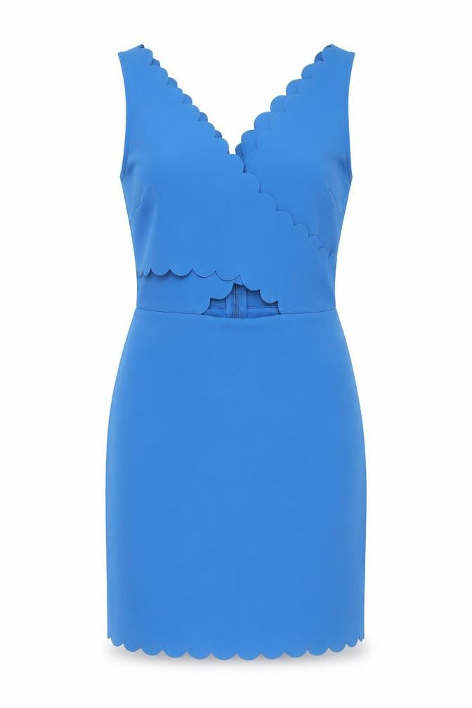 Front view of Topshop women’s blue polyester a-line, size UK 10, v-neck zip