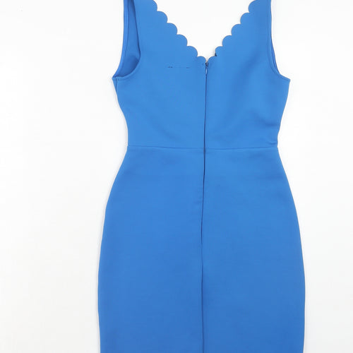 Topshop Womens Blue Polyester A-Line Size 10 V-Neck Zip