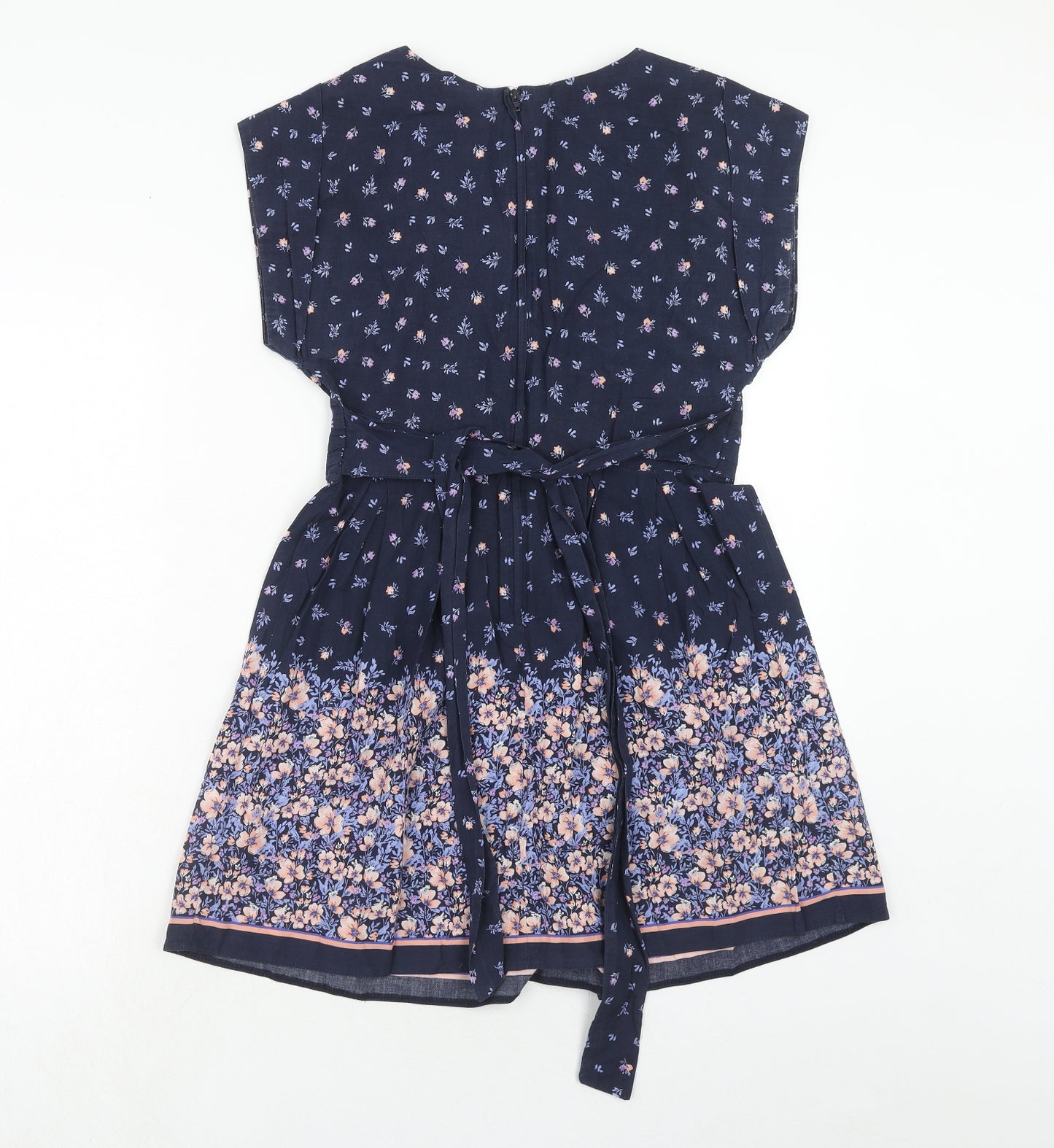 Dorothy Perkins Womens Blue Floral Cotton Skater Dress Size 12 V-Neck Zip