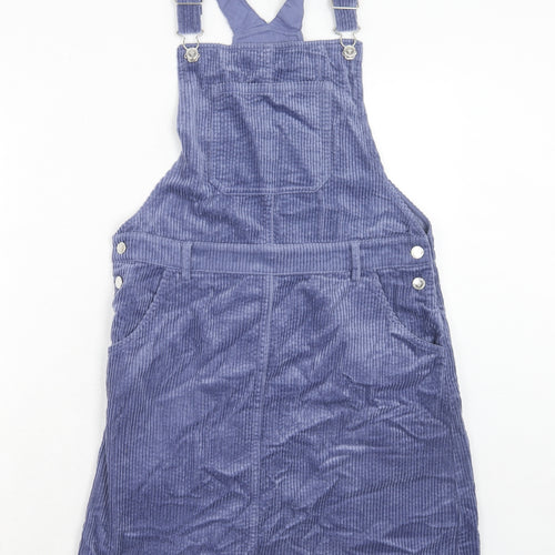 Marks and Spencer Girls Purple Cotton Pinafore/Dungaree Dress Size 13-14 Years Square Neck Button