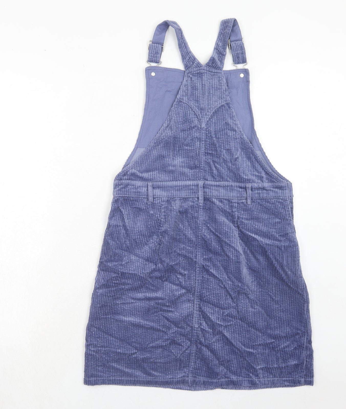Marks and Spencer Girls Purple Cotton Pinafore/Dungaree Dress Size 13-14 Years Square Neck Button
