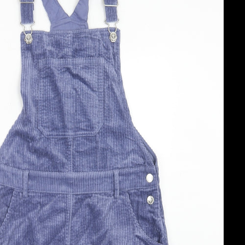 Marks and Spencer Girls Purple Cotton Pinafore/Dungaree Dress Size 13-14 Years Square Neck Button