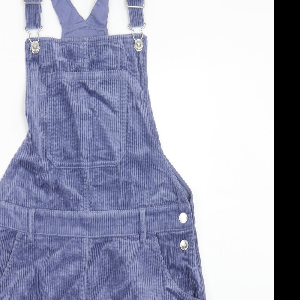 Marks and Spencer Girls Purple Cotton Pinafore/Dungaree Dress Size 13-14 Years Square Neck Button