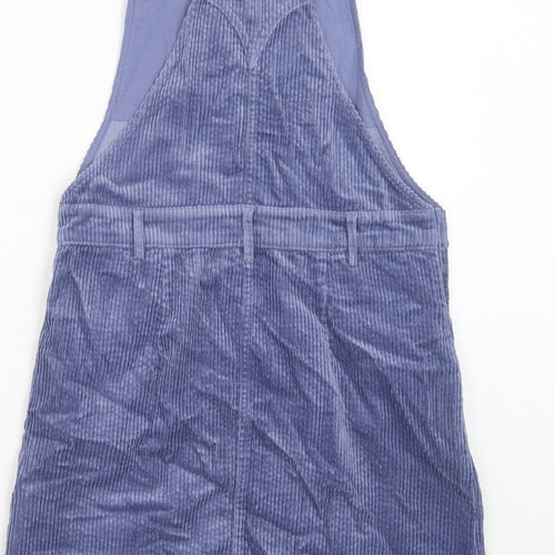 Marks and Spencer Girls Purple Cotton Pinafore/Dungaree Dress Size 13-14 Years Square Neck Button