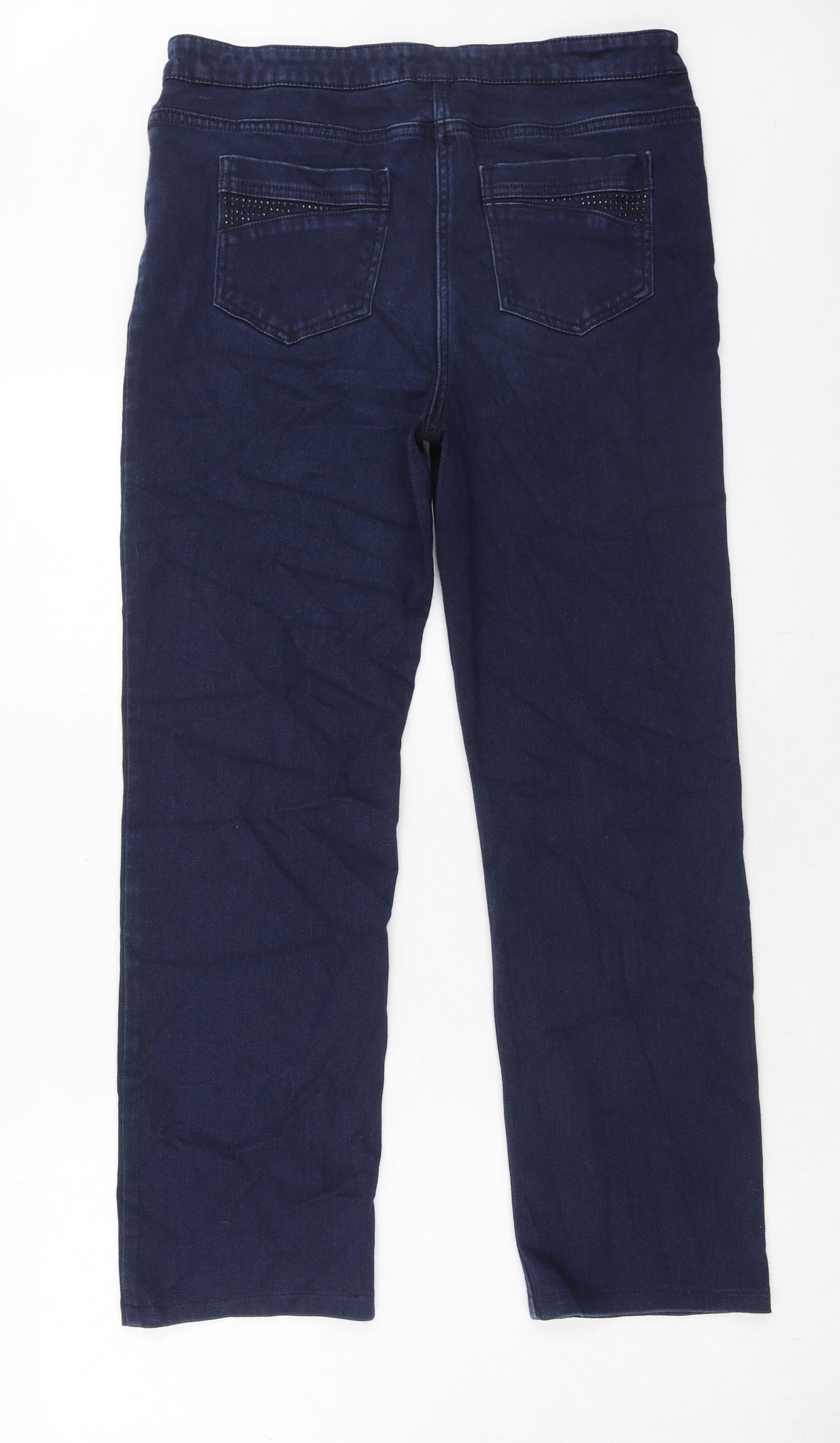 Marks and Spencer Womens Blue Cotton Straight Jeans Size 14 Regular Zip