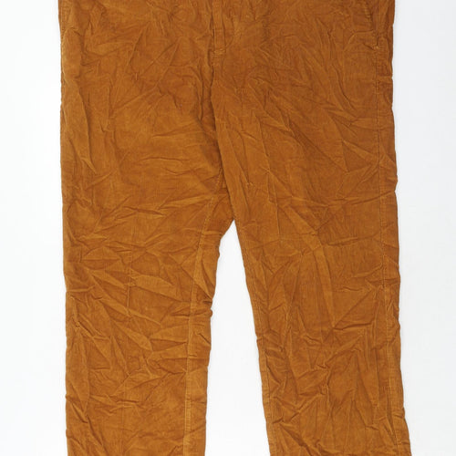 Marks and Spencer Mens Brown Cotton Trousers Size 44 in L33 in Regular Hook & Eye