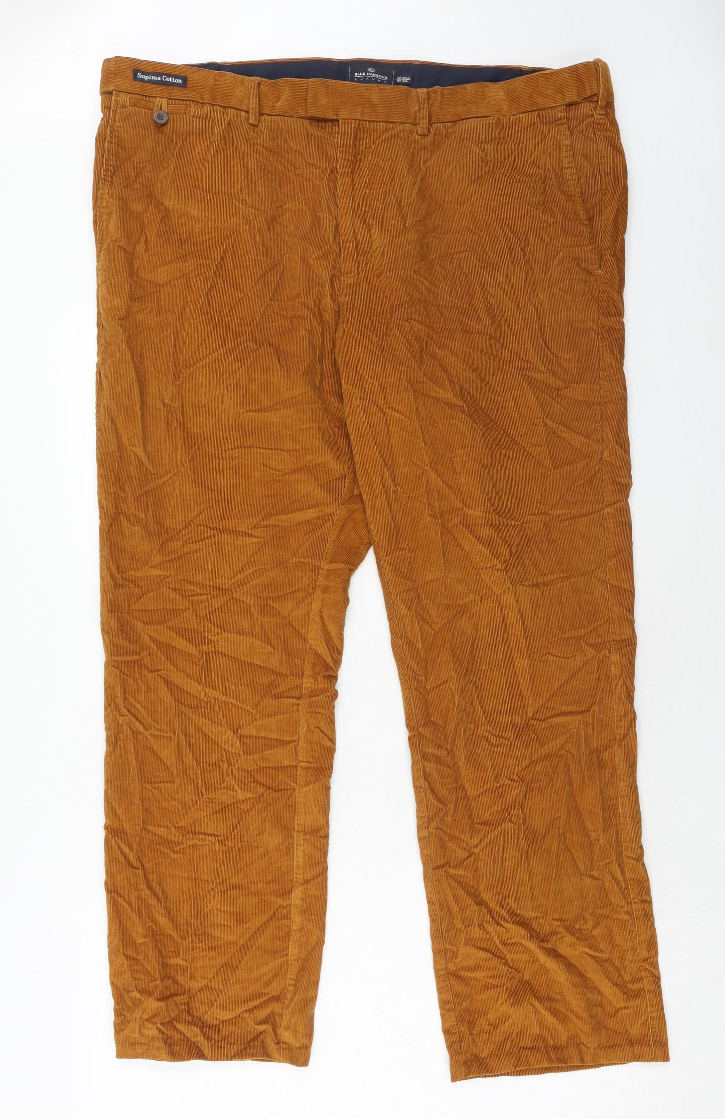 Marks and Spencer Mens Brown Cotton Trousers Size 44 in L33 in Regular Hook & Eye