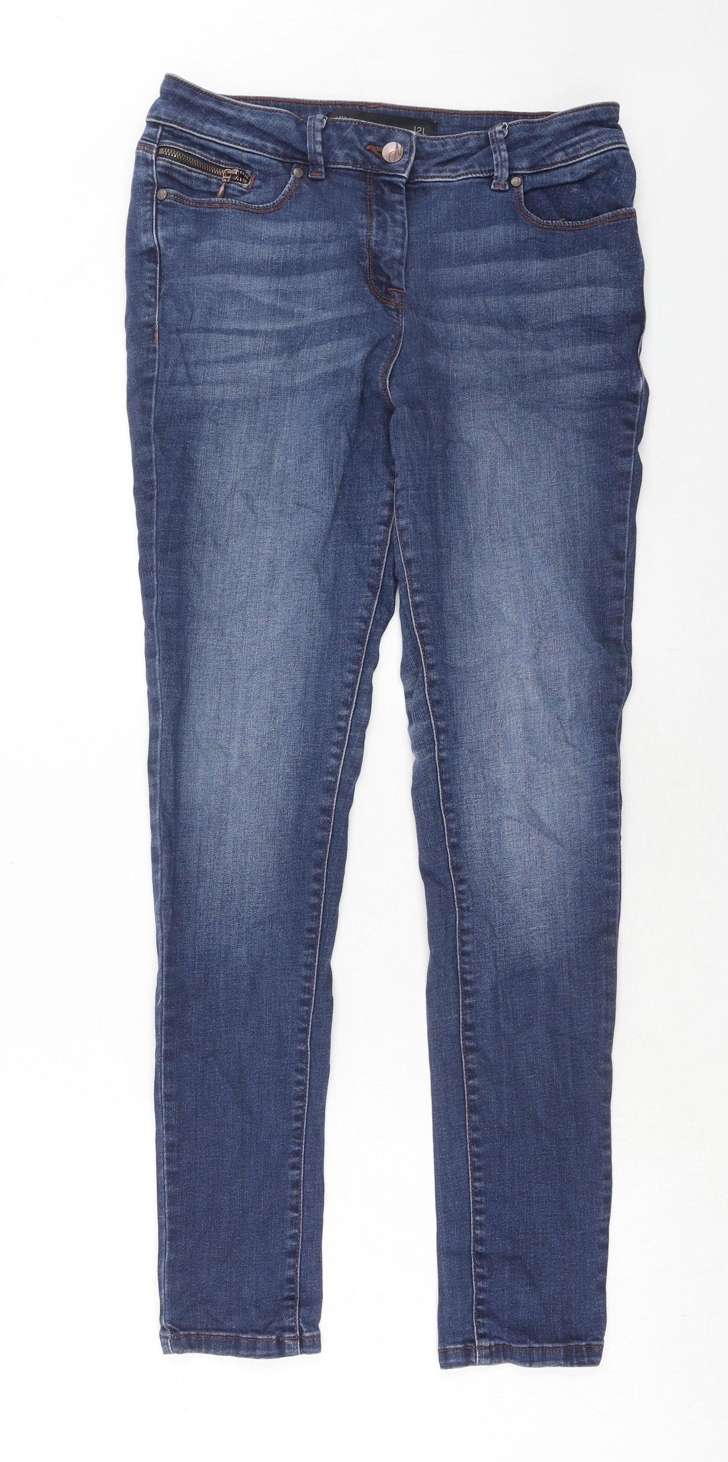 NEXT Womens Blue Cotton Skinny Jeans Size 12 Regular Zip