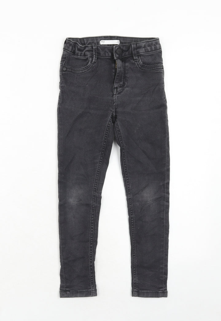 Marks and Spencer Girls Grey Cotton Skinny Jeans Size 7-8 Years Regular Zip