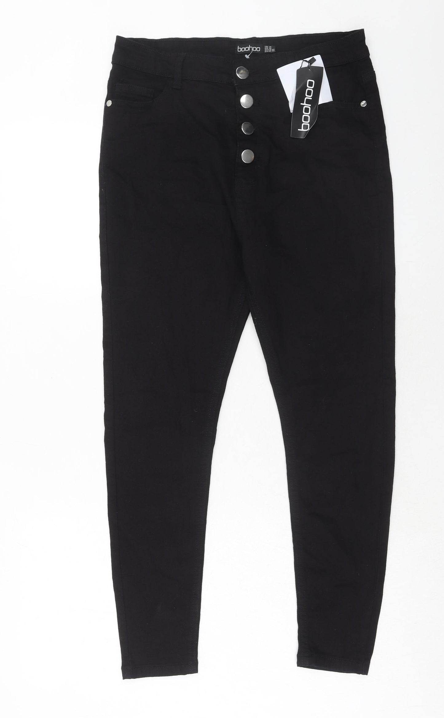 Boohoo Womens Black Cotton Skinny Jeans Size 14 Regular Button