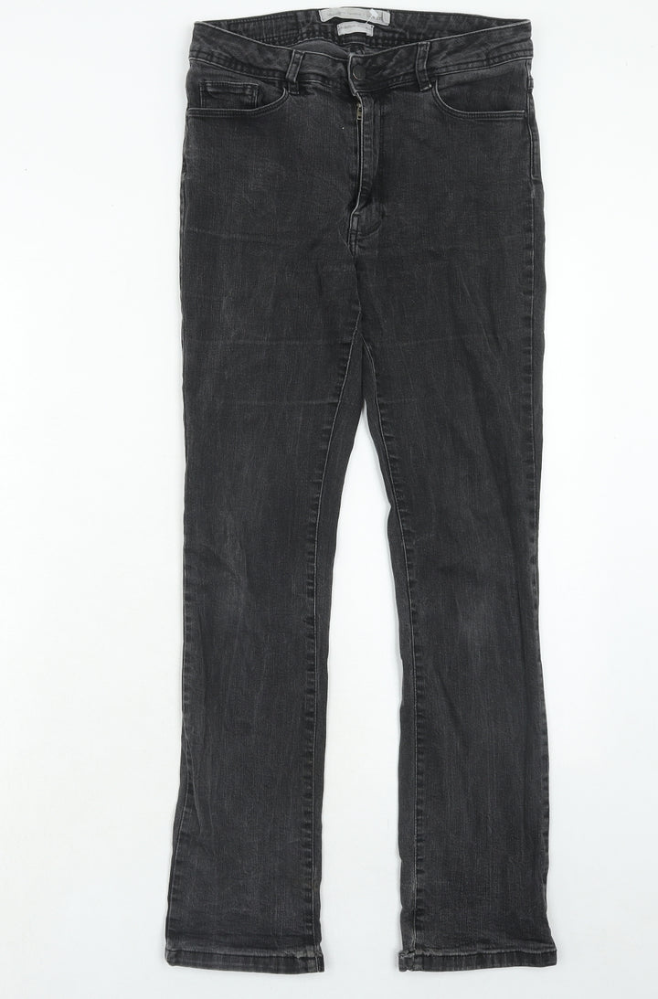 Monoprix Womens Grey Cotton Straight Jeans Size 10 Regular Zip