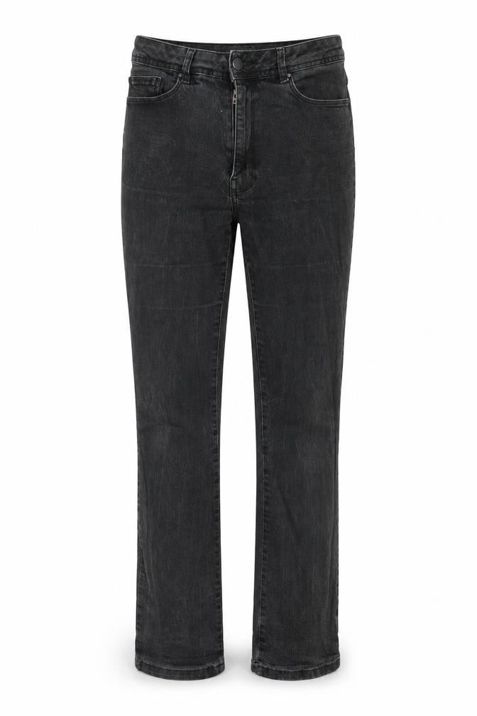 Front view of Monoprix women’s grey cotton straight jeans, size UK 10, regular zip