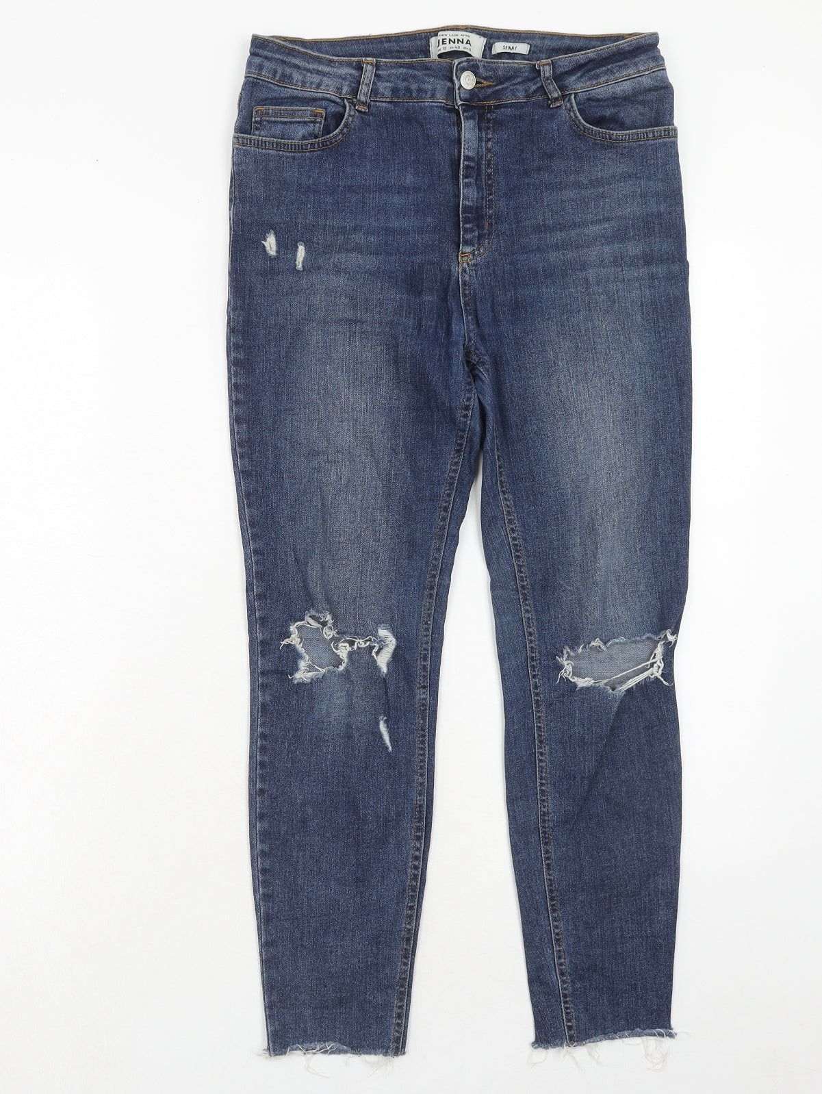 New Look Womens Blue Cotton Skinny Jeans Size 12 Regular Zip