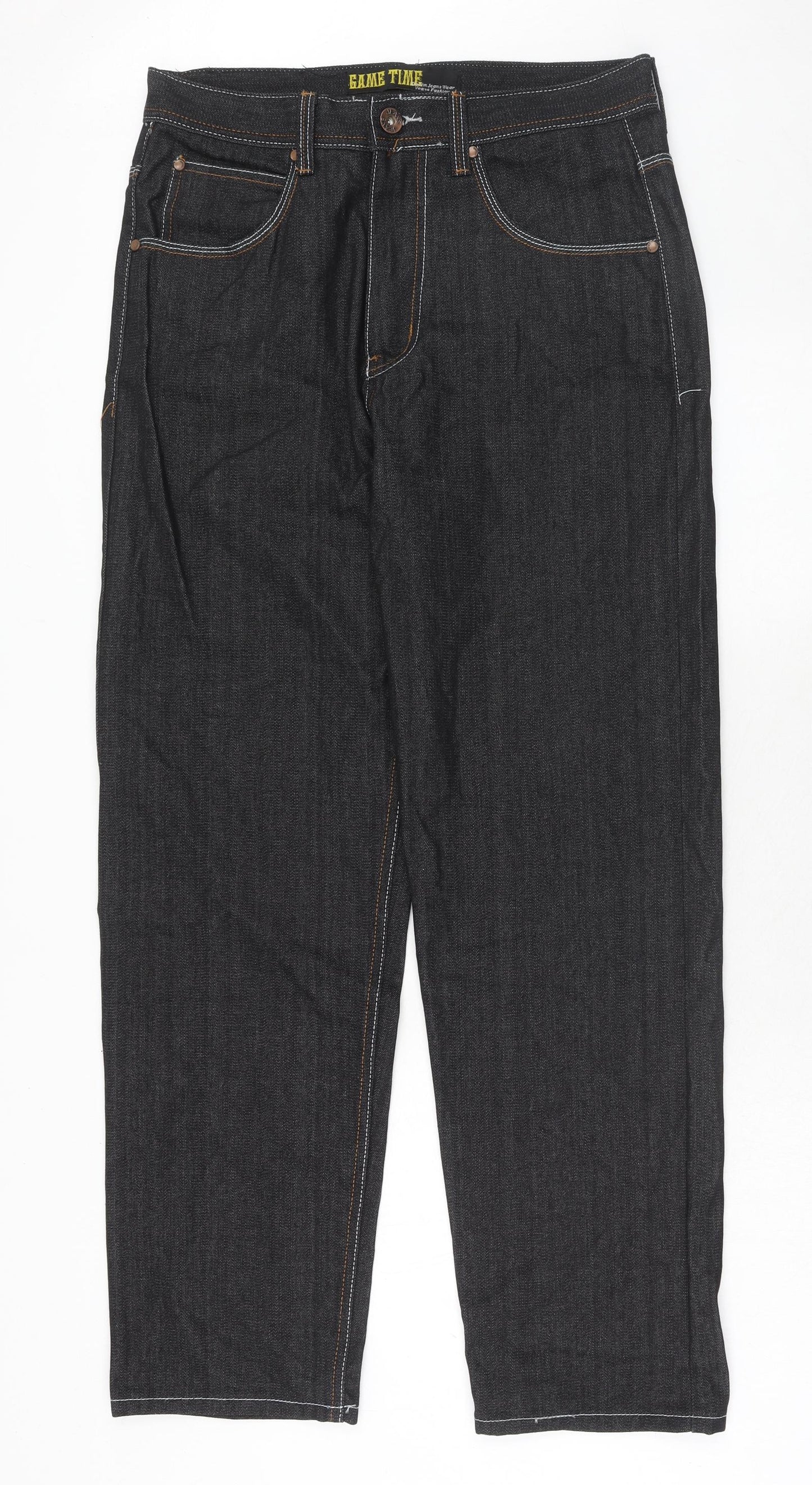 Game Time Mens Black Cotton Straight Jeans Size 34 in Regular Zip