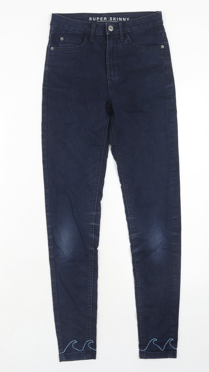 Marks and Spencer Womens Blue Cotton Skinny Jeans Size 6 Regular Zip