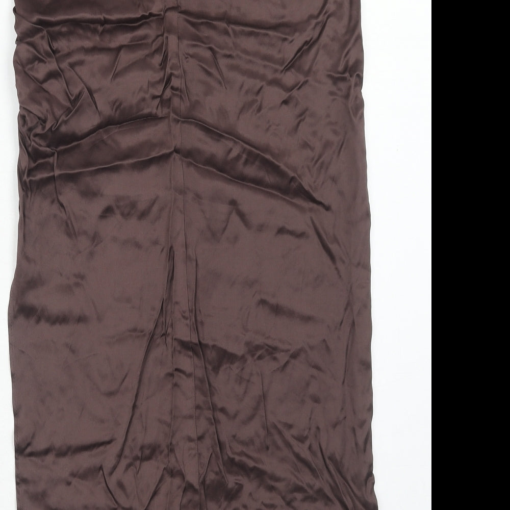 Zara Womens Brown Viscose A-Line Skirt Size S Zip