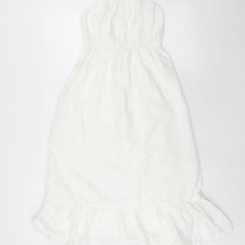 Marks and Spencer Girls White Cotton A-Line Size 9-10 Years Square Neck Pullover