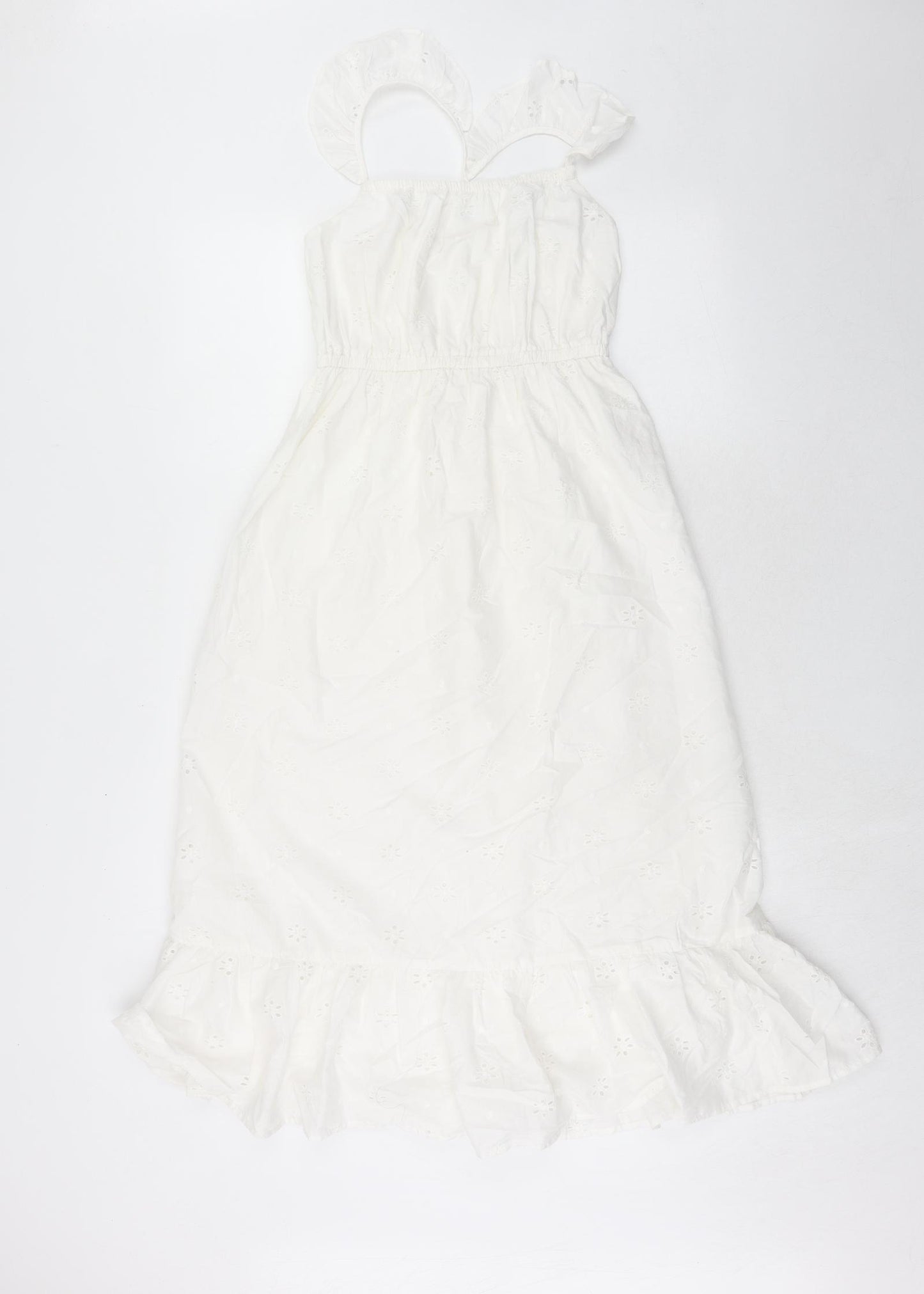 Marks and Spencer Girls White Cotton A-Line Size 9-10 Years Square Neck Pullover