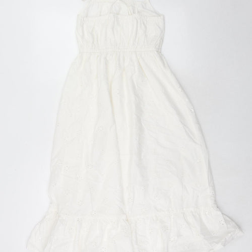 Marks and Spencer Girls White Cotton A-Line Size 9-10 Years Square Neck Pullover