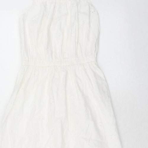 Marks and Spencer Girls White Cotton A-Line Size 9-10 Years Square Neck Pullover