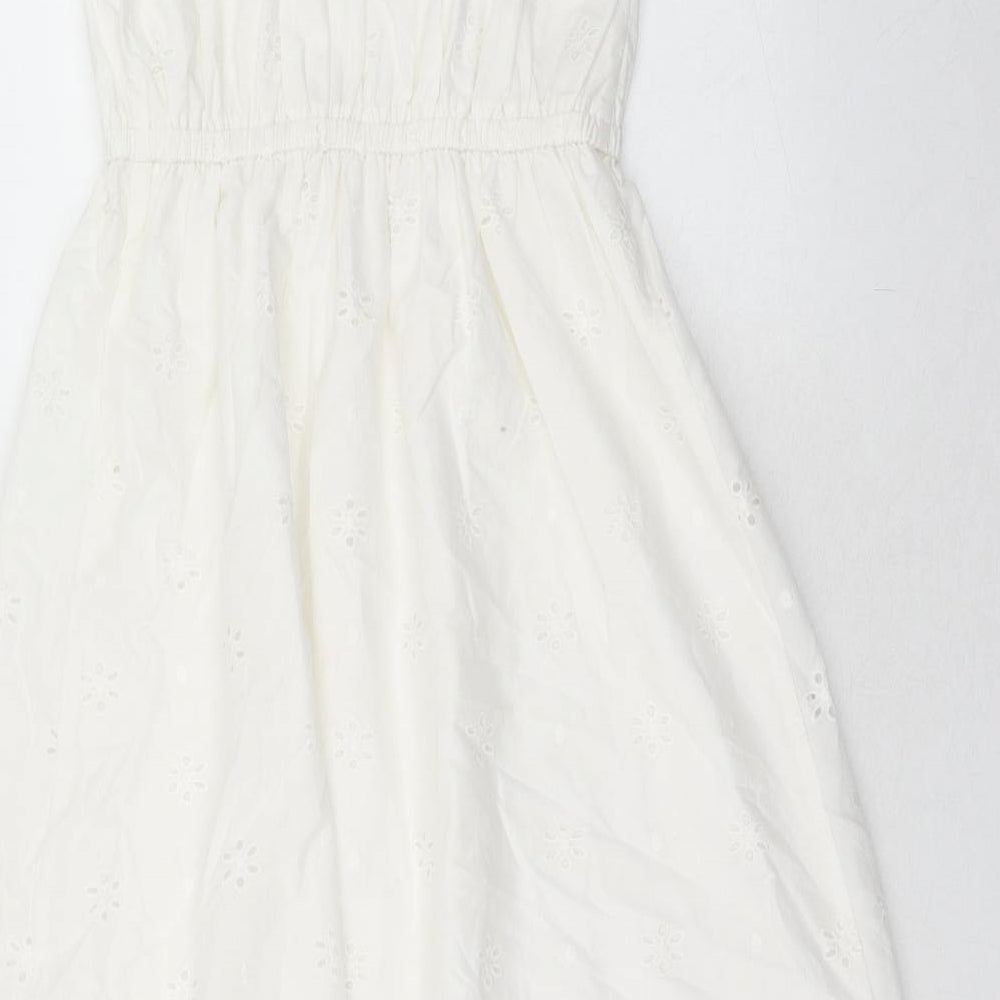 Marks and Spencer Girls White Cotton A-Line Size 9-10 Years Square Neck Pullover
