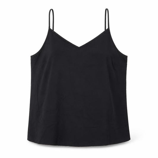 Front view of Marks & Spencer women’s black polyester basic tank, size UK 12, v-neck