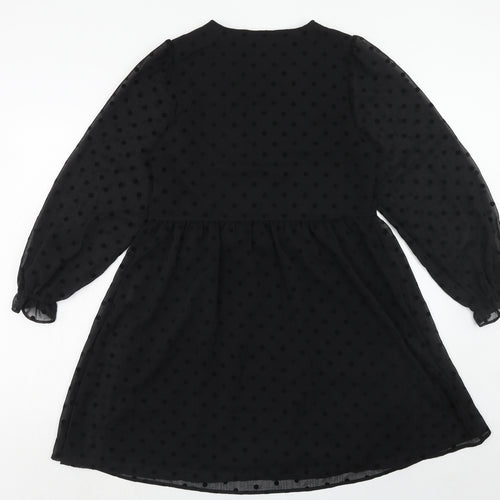 Marks and Spencer Womens Black Polka Dot Polyester Trapeze & Swing Size 10 V-Neck Button